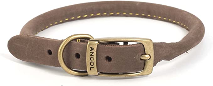 Ancol Timberwolf Round Leather Collar for Dogs - Sable -39-48cm - Size 5
