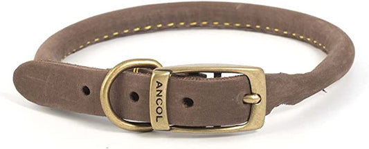 Ancol Timberwolf Round  Leather Collar for Dogs  - Sable -39-48cm - Size 5