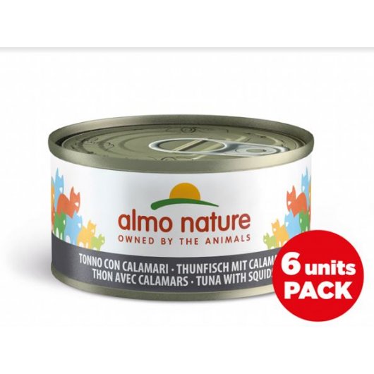Almo Nature Mega Pack Wet Food Tins for Cats Tuna with Squids 6 x 70g